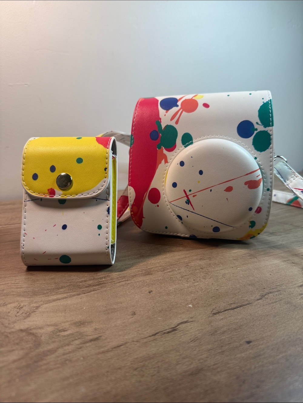 Instax White Camera Bag & Case with Multicolor Paint Splatter
